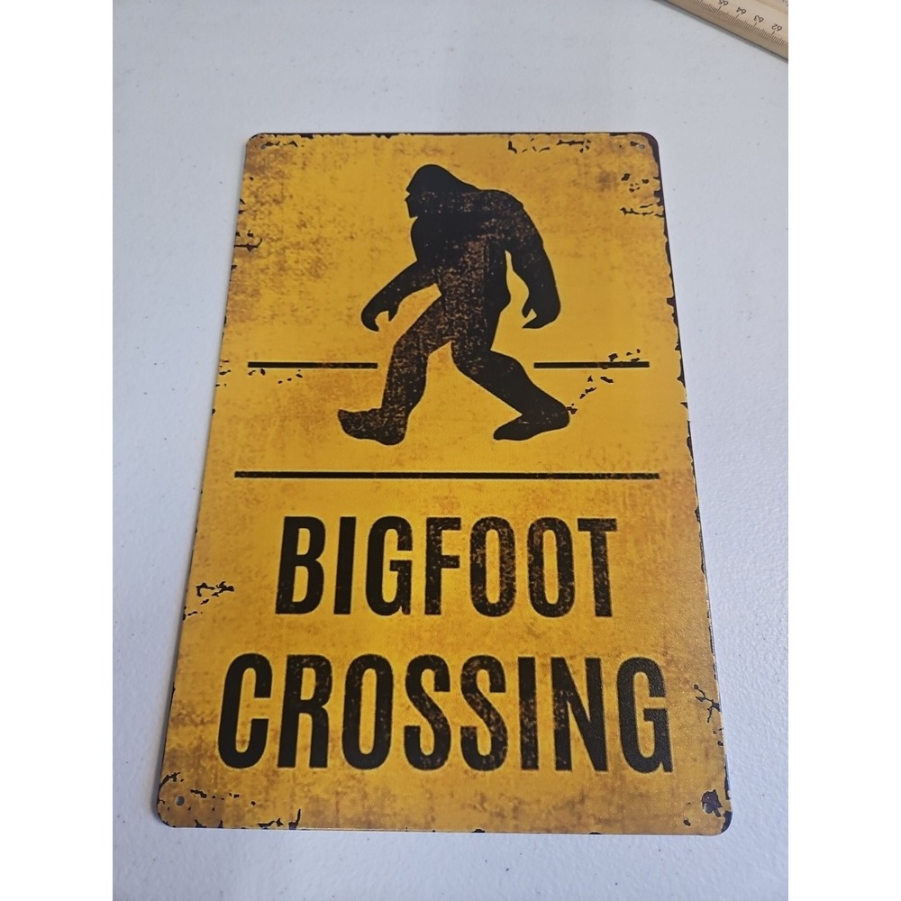 Bigfoot Crossing, Rustic-looking,  tin Sign, 8x12, Primitive